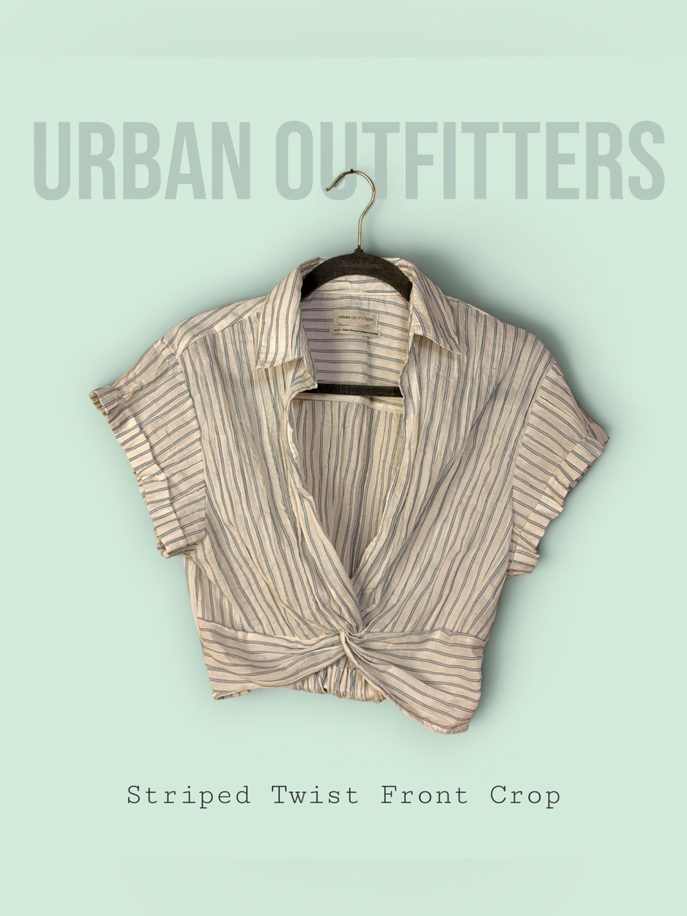Urban Outfitters Striped Twist Front Crop Top Blue + White Linen - Medium